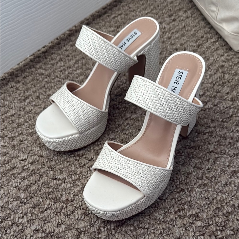 Steve Madden White Woven Platform Heels